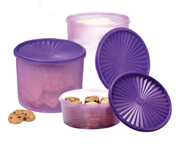 Tupperware Easter egg Design Stacking Canisters Set of 2 Purple Seals New